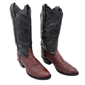 Vintage J. Chisholm Ostrich Leather Cowboy Boots Women's 6M Two-Tone‎